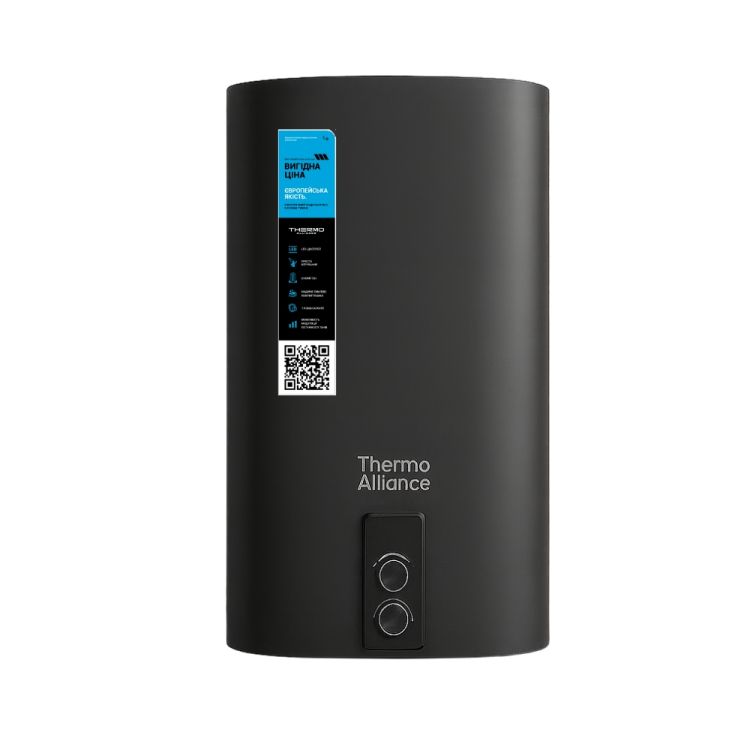 Водонагрівач електричний Thermo Alliance 50 л, Black, плоский, вертикальний, сухий ТЕН 2 кВт (0,8+1,2) DT50V20GPDD2B - 1