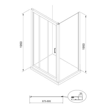 Стенка боковая LEXO, 90*195 см для комплектации с дверью (599-900/1) - 2
