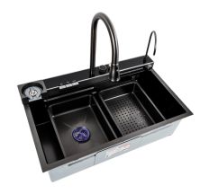 Кухонна мийка 750х450D PVD чорна Platinum Handmade &quot;ВОДОСПАД&quot;