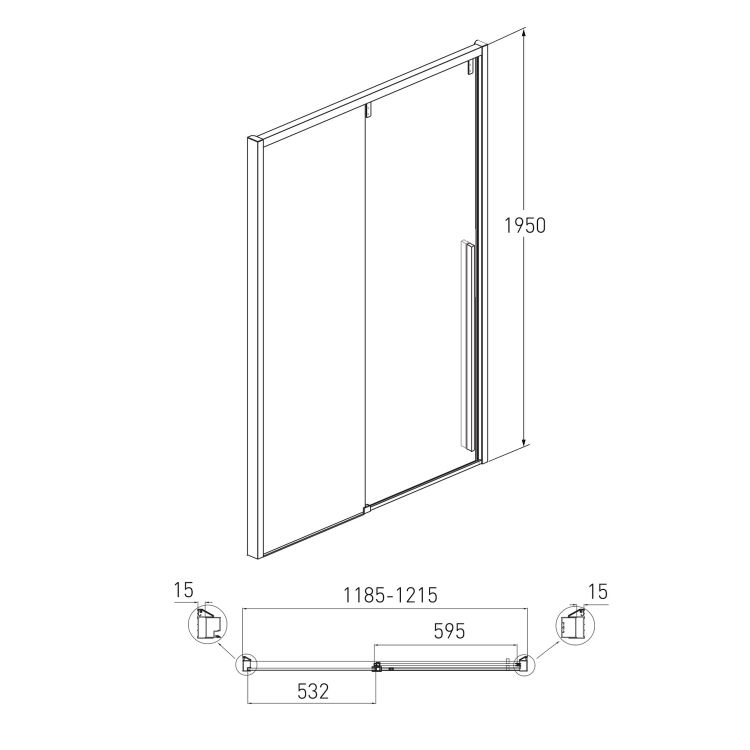 AIVA дверь в нишу 120*195см, раздвижная, прозрачное стекло 8мм, хром - 2