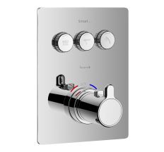 Smart CLICK змішувач для ванни, термостат, прихований монтаж, 3 режими, кнопки з регулюванням потоку, прямокутна накладка, латунь, хром
