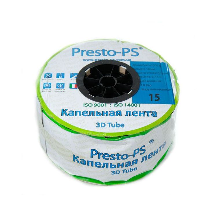 Капельная лента Presto-PS эмиттерная 3D Tube капельницы через 15 см расход 2.7 л/ч, длина 1000 м (3D-15-1000) - 1