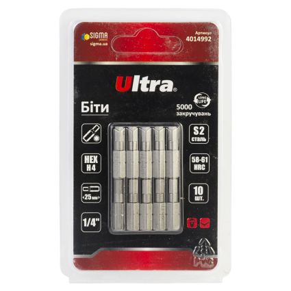 Біти HEX 4×25мм ¼ &amp;quot; 10шт S2 (блістер) ULTRA (4014992) - 1