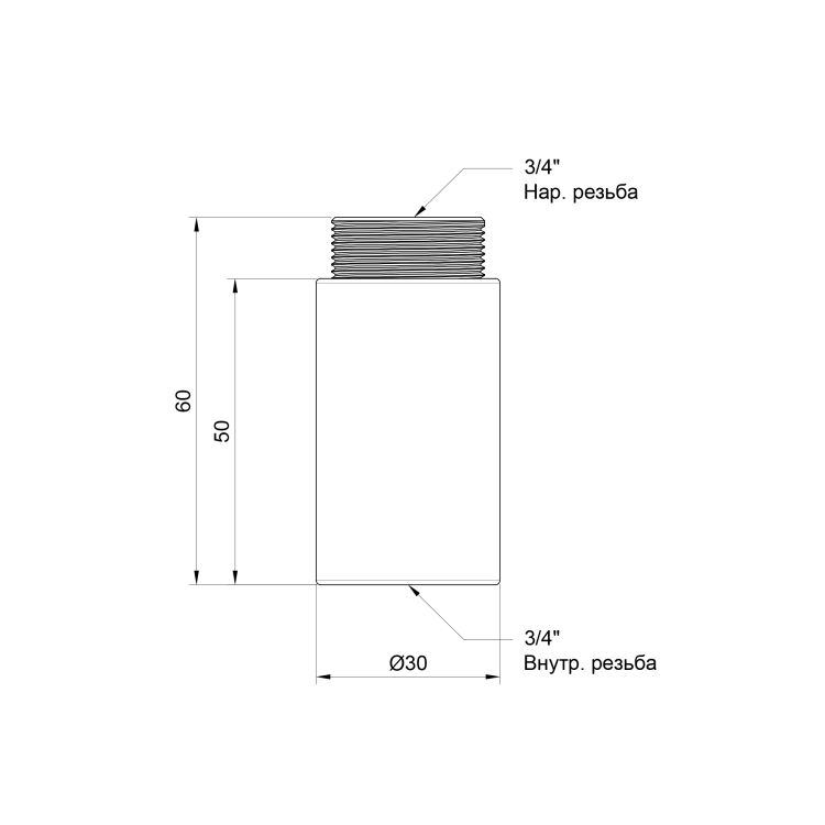 Подовжувач хром 3/4&amp;quot; 50 мм SD1302050 - 2
