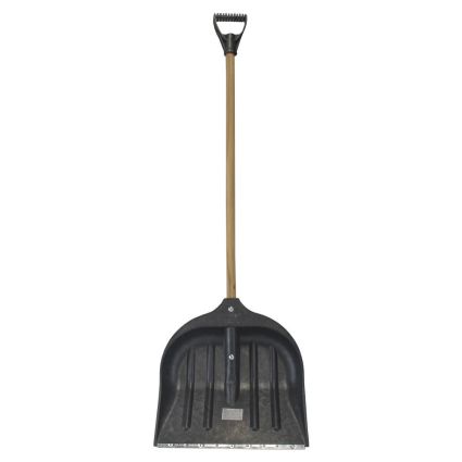 Лопата для снега/зерна пластиковая с оцинкованной планкой Standard 395×395мм с деревянной рукояткой (черная) GRAD (5046565) - 1
