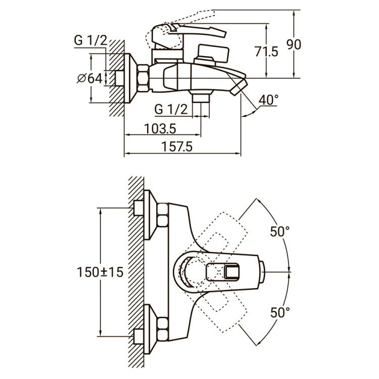 Смеситель KM Ø35 для ванны литой AQUATICA (KM-1C133C) - 2