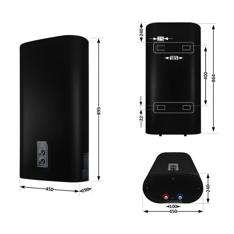 Водонагрівач електричний Thermo Alliance 50 л, Black, плоский, вертикальний, сухий ТЕН 2 кВт (0,8+1,2) DT50V20GPDD2B - 2