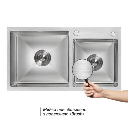 Акційний набір Lidz: мийка з двома чашами інтегрована Brushed Steel 3,0/1,0 мм + Змішувач Aria для кухні з гнучким виливом (k35) Grey - 5