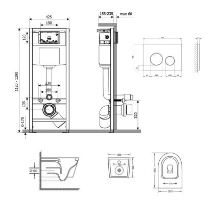 Комплект: Qtap Swan Ultra Quiet унітаз підвісний QT16335179W + Nest комплект інсталяції 4в1 (кругла клавіша Black mat) QT0133M425 + M11V1146MB - 2