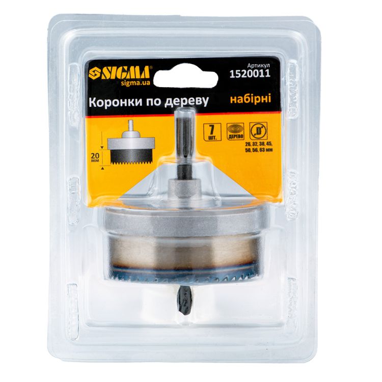 Коронки по дереву набірні Ø26; 32; 38; 45; 50; 56; 63мм висота 20мм Sigma (1520011) - 2