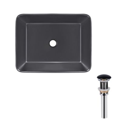 Комплект Qtap Tern: Раковина накладна прамокутна 475х370х140 мм Matt Black + Донний клапан PU03 - 1