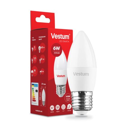 Лампа LED Vestum C37 6W 4100K 220V E27 - 1