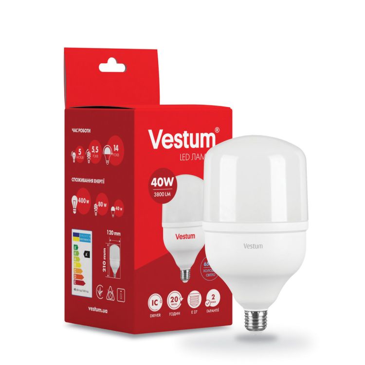 Лампа LED Vestum T120 40W 6500K 220V E27 - 1