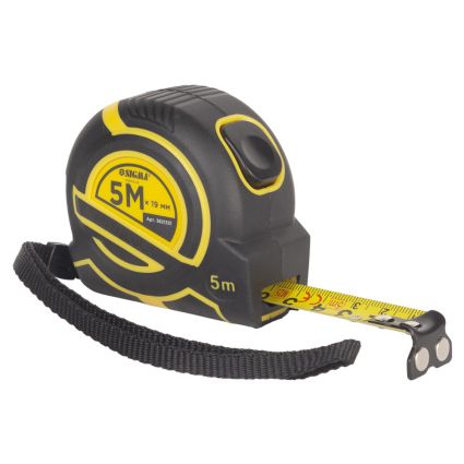 Рулетка магнитная обрезиненная ClickLock нейлоновое покрытие автостоп 5м×19мм SIGMA (3821331) - 1