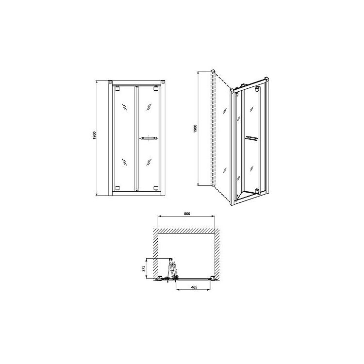 GEO6 двері в нішу bifold 80 см, скло PRISMATIC, профіль срібний блиск - 2