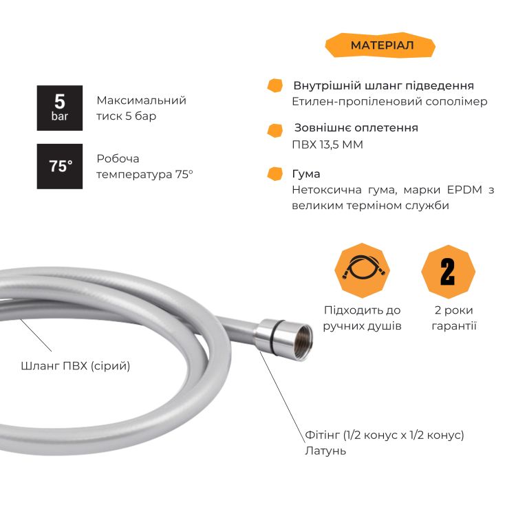 Шланг для душа Lidz (CRM)-50 09 150 00 - 3