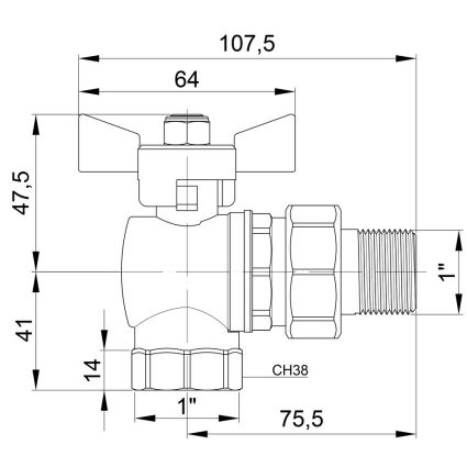 Кран кульовий Icma FAR. ROSSA 1&amp;quot; кутовий №361 - 2