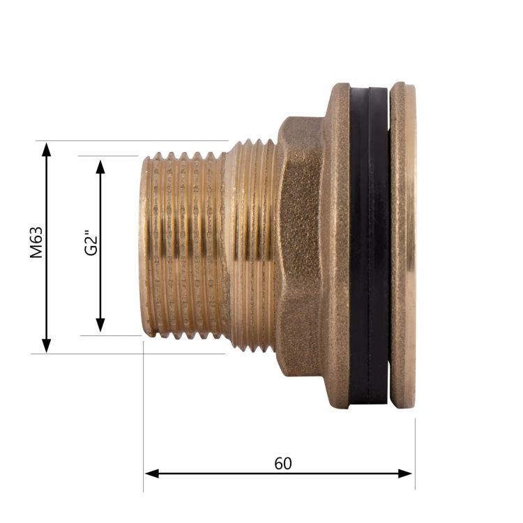 Врезка к баку латунная 2&amp;quot; (желт) SD40050 SD Plus - 2