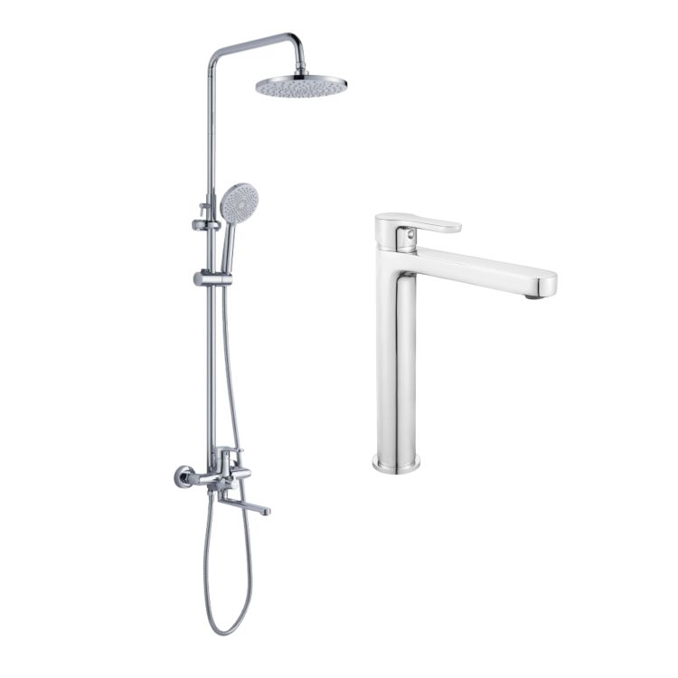 Акційний набір Lidz: Astra 001FH Змішувач для раковини високий + Astra 1030 Душова система універсальна на три споживачі (з виливом) - 1