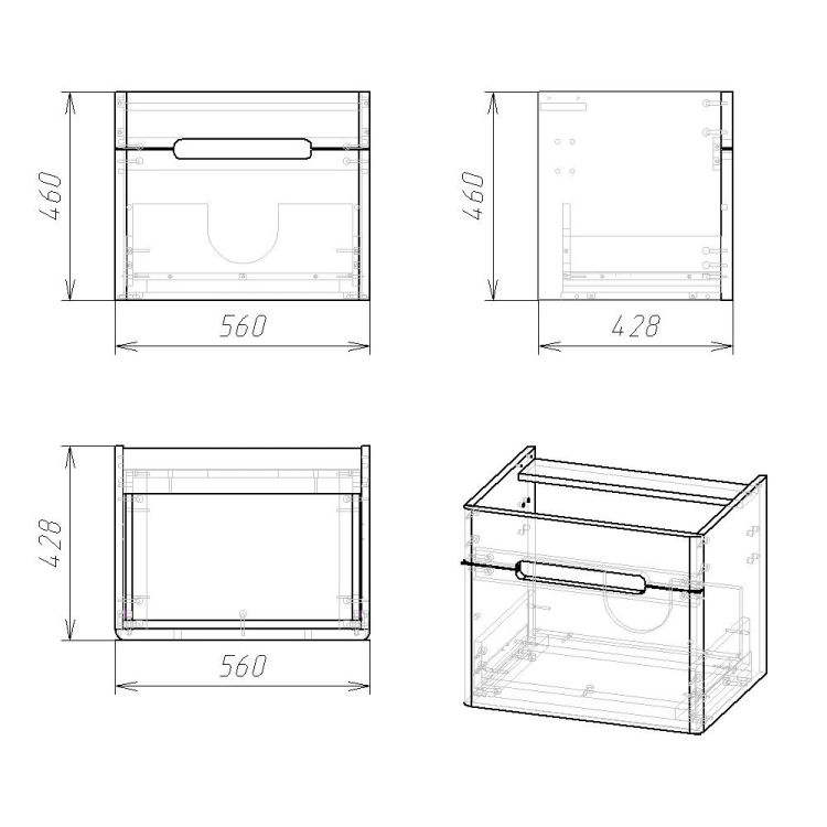 PUERTA комплект меблів 60см білий: тумба підвісна, 1 ящик + умивальник накладний арт 13-16-016 - 2