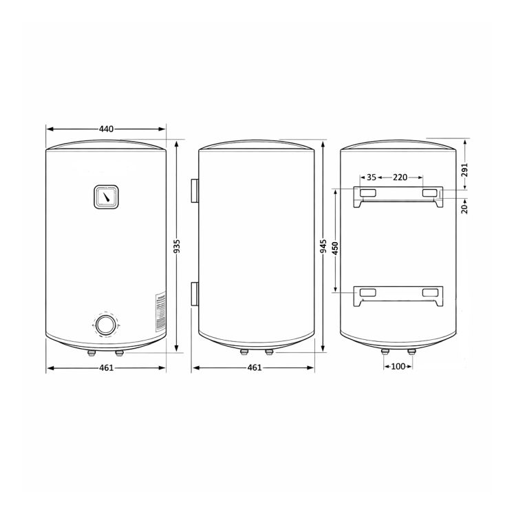 Водонагрівач електричний 100 л, Grey, універсальний, мокрий ТЕН 1,5 кВт D100VH15Q3G Thermo Alliance - 2