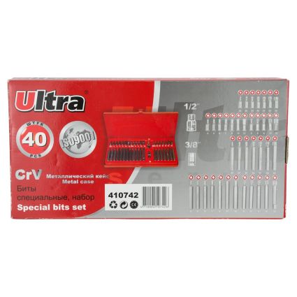 Набор бит HEX TORX SPLINE 1/2&amp;quot; 40шт S2 (металлический кейс) ULTRA (4013622) - 6