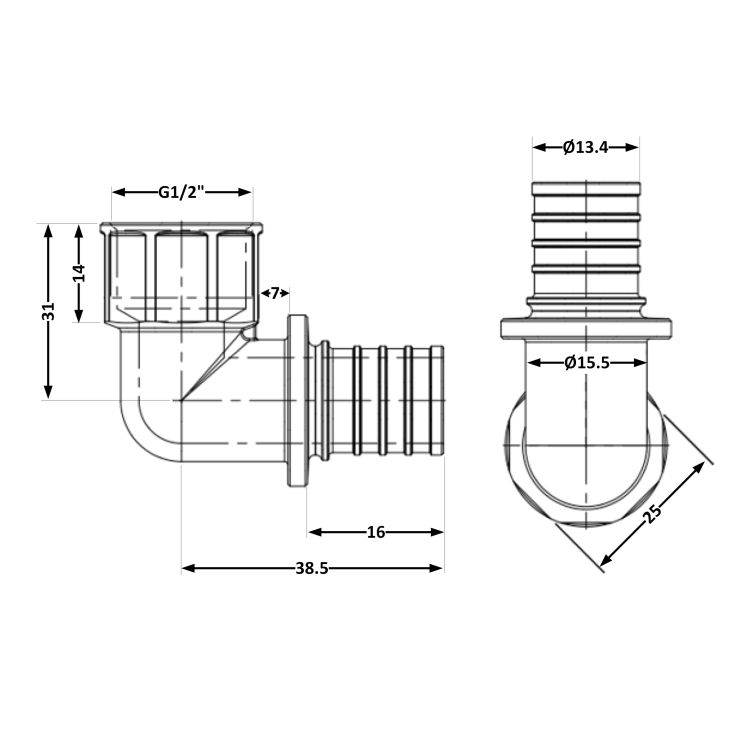 Кут натяжний Icma №1037 d16х2,2-1/2&amp;quot;В 851037ADBO05 - 2