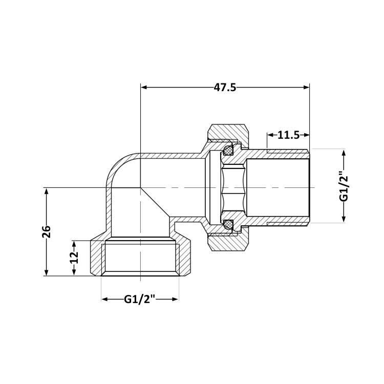 Згін-американка Thermo Alliance Standart 1/2&amp;quot;ВЗ нікель, кутовий TAS191W15 - 2
