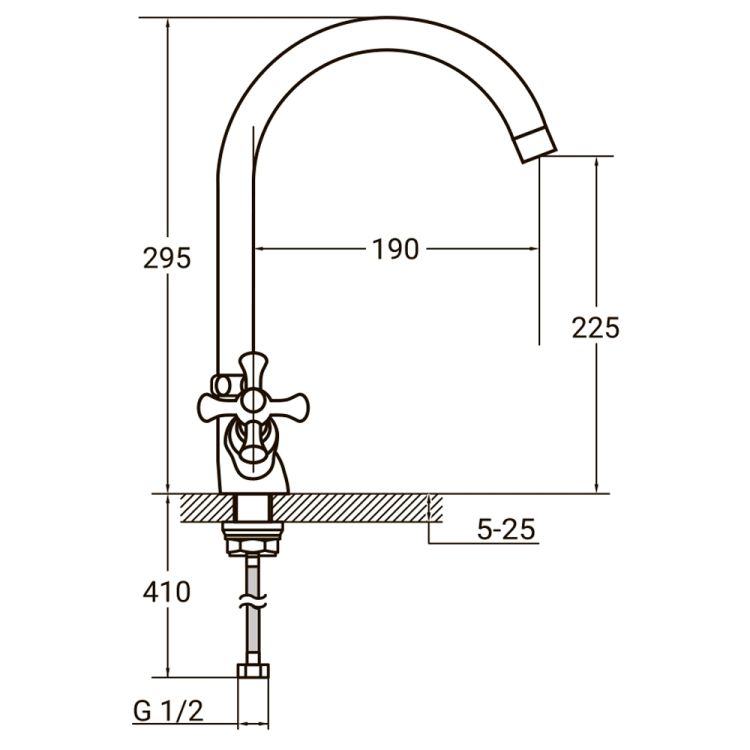 Смеситель PL 1/2&amp;quot; для кухни гусак высокий ухо на гайке AQUATICA (PL-4B455C) - 2