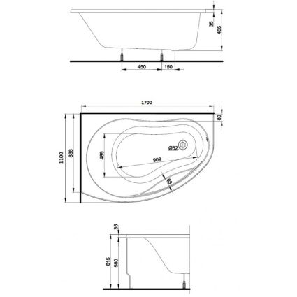 PROMISE ванна асимметричная 170*110 см, левая, с ножками SN8 + сифон Simplex для ванны - 2