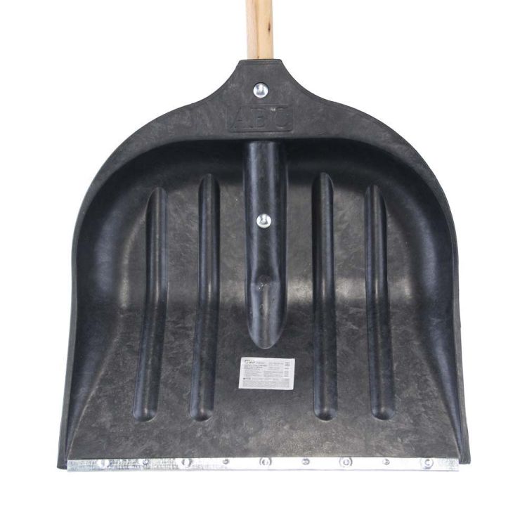 Лопата для снега/зерна пластиковая с оцинкованной планкой Standard 395×395мм с деревянной рукояткой (черная) GRAD (5046565) - 4