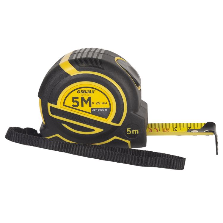 Рулетка магнитная обрезиненная ClickLock нейлоновое покрытие автостоп 5м×25мм SIGMA (3821341) - 2