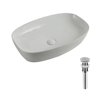 Раковина накладна Qtap Robin 500х380х140 мм, Stone grey, прямокутна, з донним клапаном QT04116302SG - 1