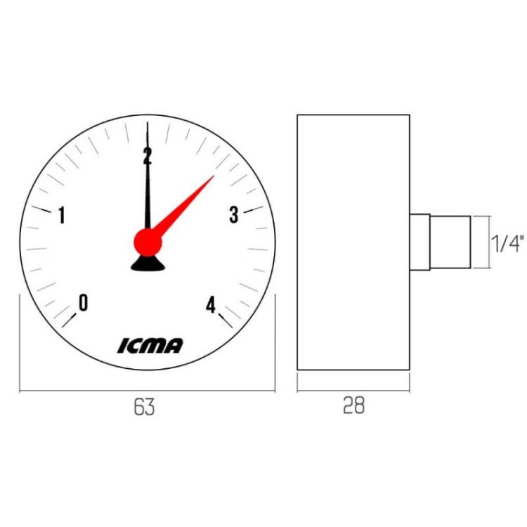 Манометр Icma 1/4&amp;quot; 0-10 бар, заднее подключение №243 - 2