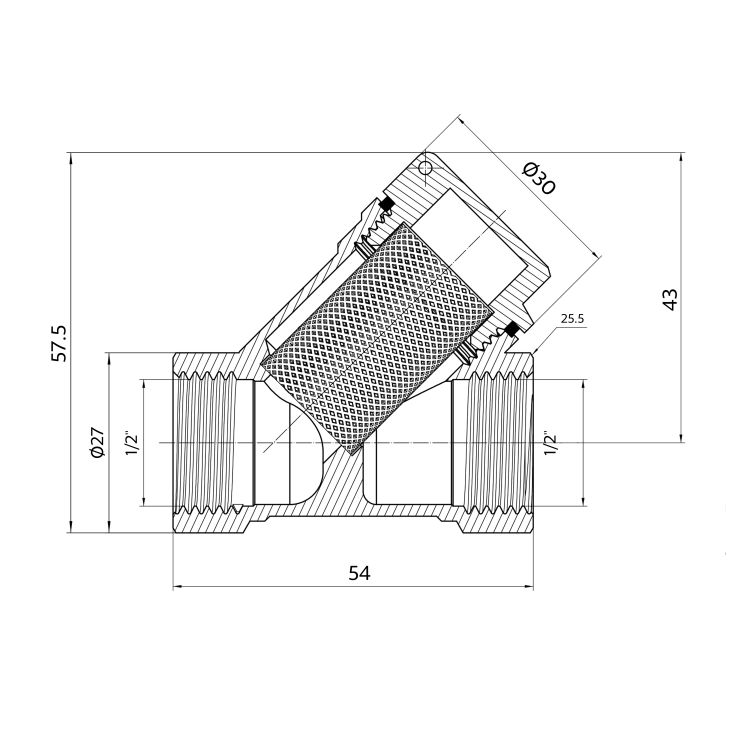 Фільтр грубої очистки Standart 1/2&amp;quot; ВВ косий д/води TAS124W15 Thermo Alliance - 2