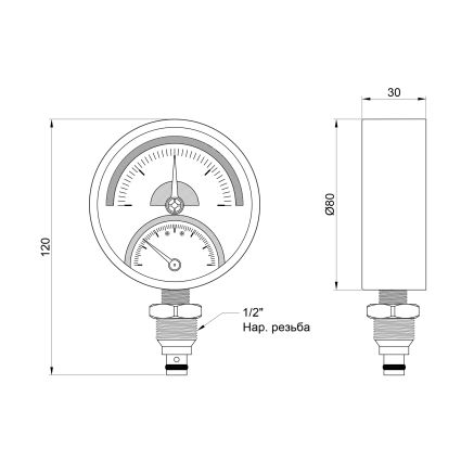 SD Термоманометр нижн. подкл.1/2 Ø80мм 120ºC 4 бар SD1724B - 2