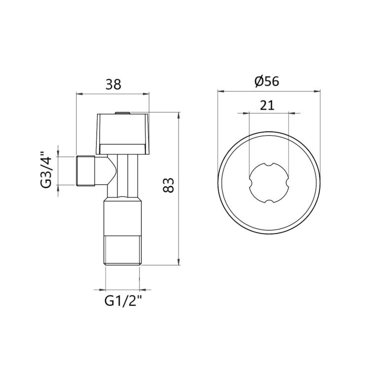 Кран кутовий 1/2*3/4 з вентил.буксой SF3441520 Forte 344 - 2