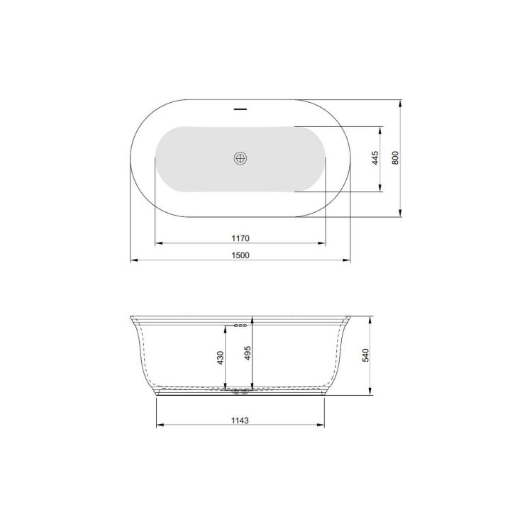 Ванна отдельностоящая POOL SPA TUSCAN 150x80, с интегр. сливом-переливом и донным клапаном «click-clack» (хром) - 3