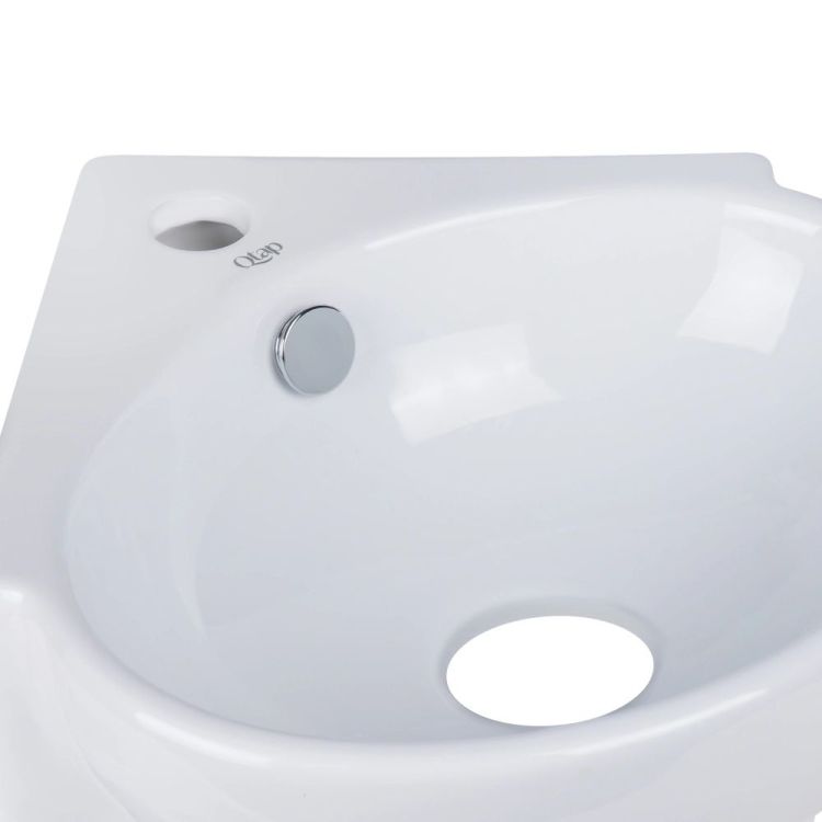 Комплект Qtap Leo N: Раковина підвісна угловая овальна 380x360x130 мм WHITE + Донний клапан PU02O - 4