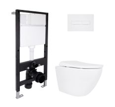Готове рішення Qtap для ванної кімнати: підвісний унітаз Robin ML Ultra Quiet 520x365x365 + комплект інсталяції Standard (лінійна клавіша White)