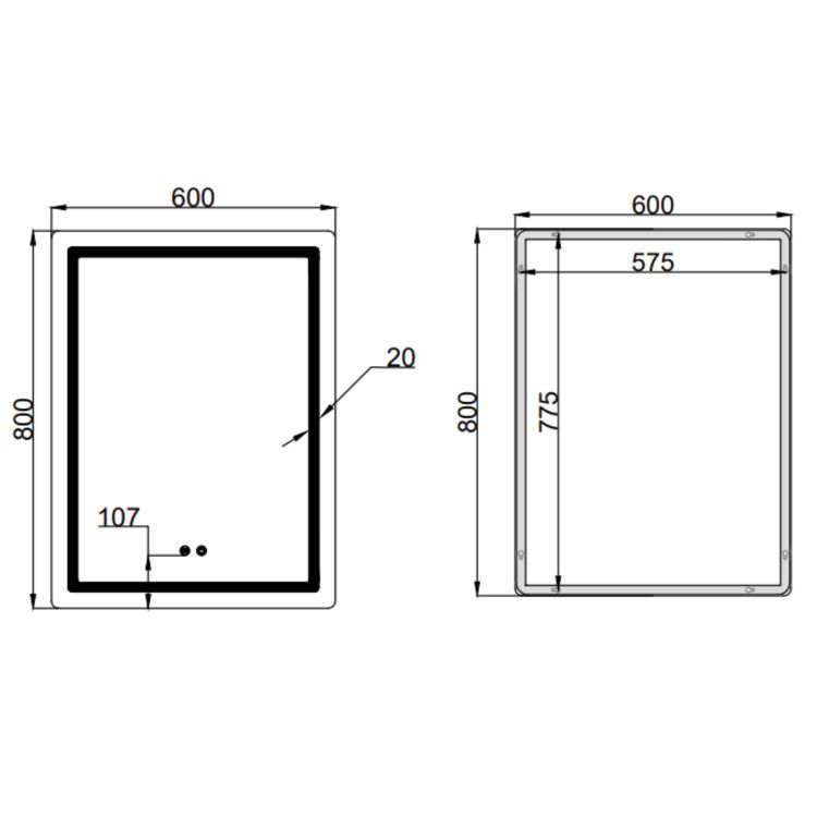 Дзеркало Qtap Mideya (MI2) 600х800 з LED-підсвічуванням Touch, з антизапотіванням, димером, рег. яскравості QT2078F6080 - 2