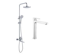 Акційний набір Lidz: Astra 001FH Змішувач для раковини високий + Astra 1030 Душова система універсальна на три споживачі (з виливом)