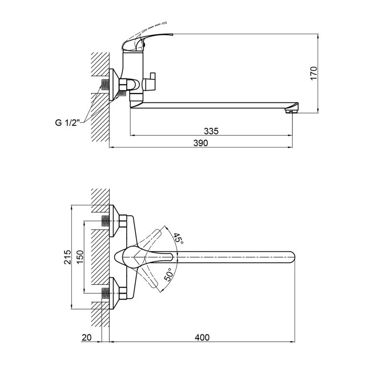 Смеситель 36W 005 для ванны длинный (k35) Brinex - 3