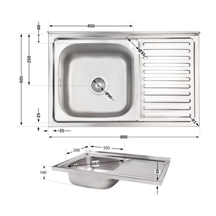 Кухонна мийка Brinex 5080-L 0,8 мм Satin (BRIN5080LSAT06) - 2