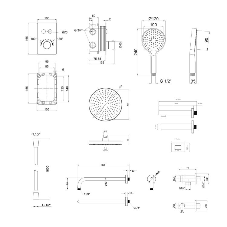 Акційний набір Qtap: Змішувач для душу Votice QTVOT6443T105NKB+Лійка QTHLAVA228O1ZBB+Лійка QTRUCA120O3KBB+Шланг+Підключення+Кронштейн+Вилив - 2