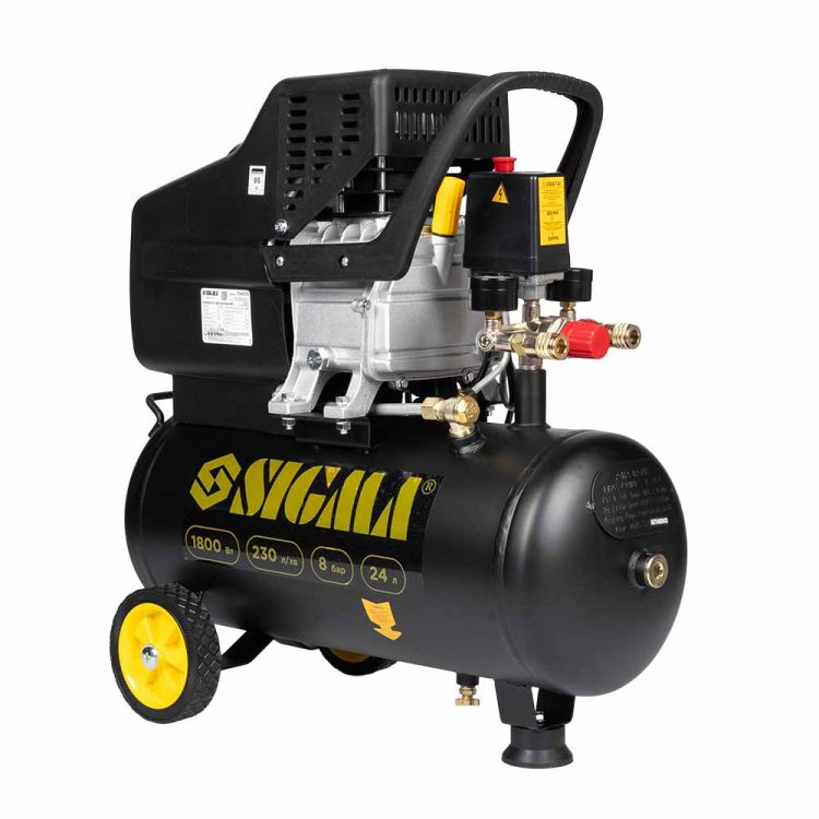 Компрессор одноцилиндровый 1.8кВт 230л/мин 8бар 24л (2 крана) Sigma (7043131) - 1