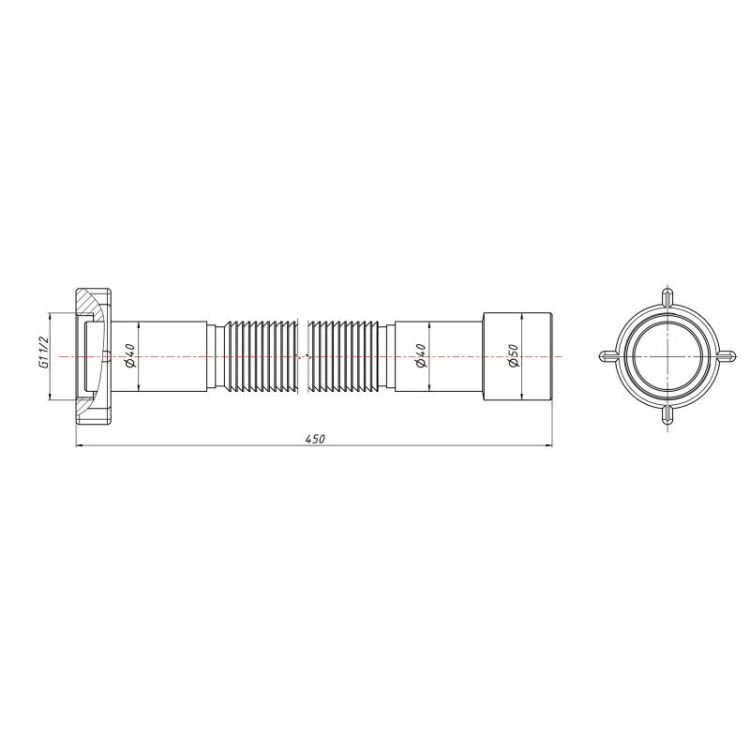 Гнучка труба Lidz (WHI) 60 01 G002 01 з накидною гайкою 1 1/2&amp;quot; довжина 1200 мм - 2