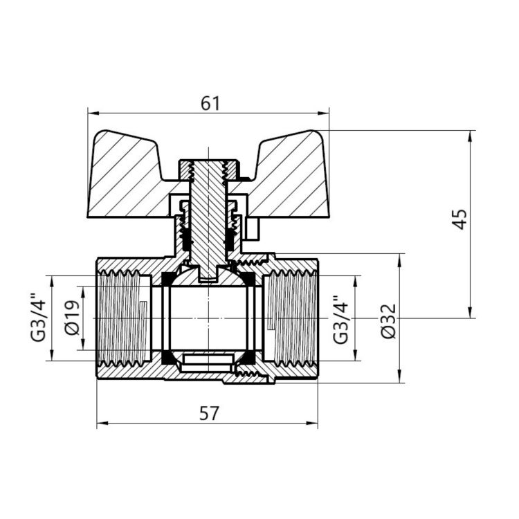 Кран куля. Sandi 3/4 БГГ газ - 2
