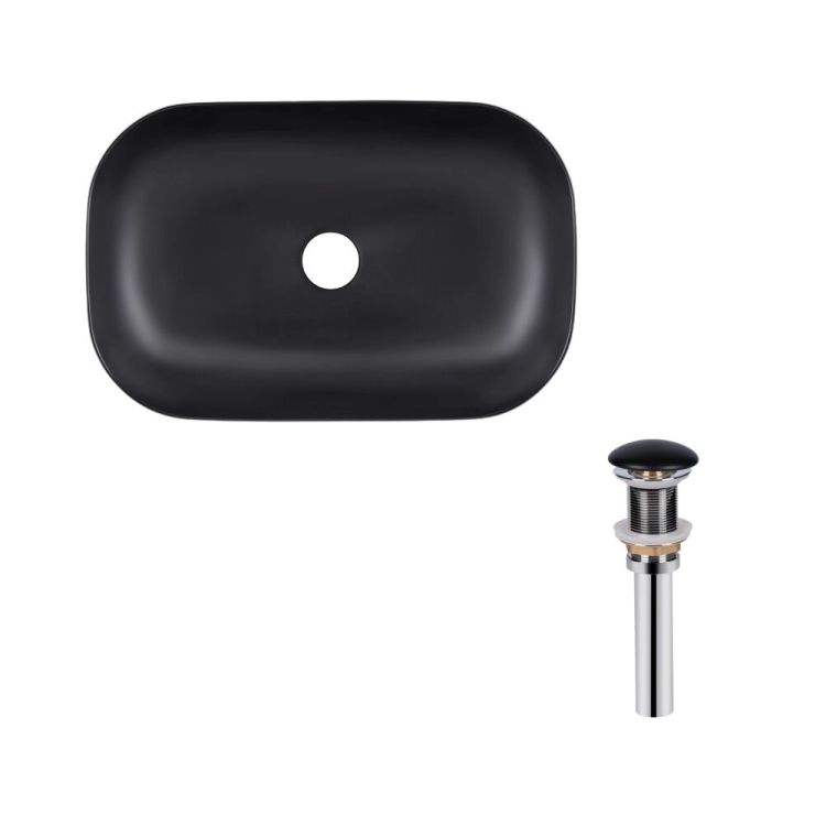 Комплект Qtap Robin: Раковина накладна прамокутна 610x400x145 мм Matt Black + Донний клапан PU03 - 1