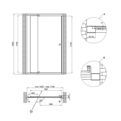 Душевая дверь в нишу Qtap Pisces WHI201-11.CP5 100-110x185 см, стекло Pattern 5 мм - 2
